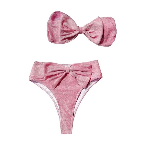 New! Parisian Princess Pink Bikini Set Bandeau Swimsuit Set, Vintage-Style S M - Picture 2 of 11